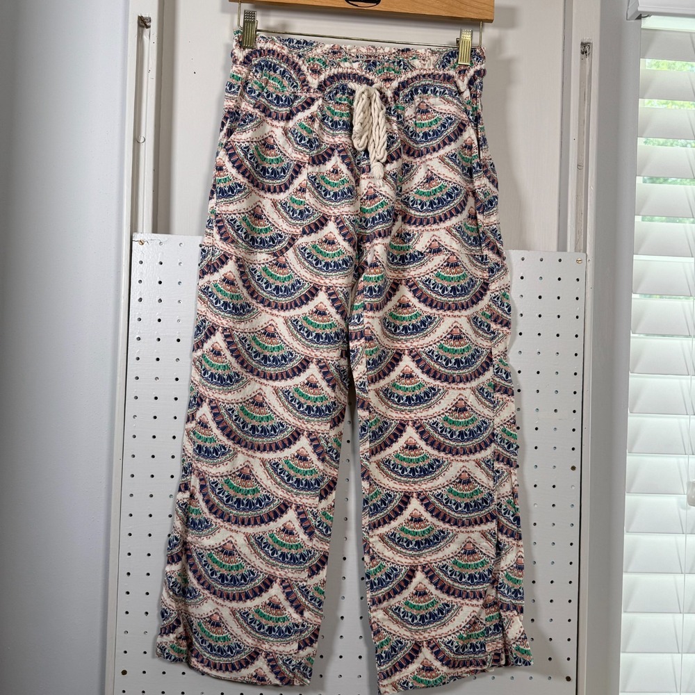 Roxy Pants Women's Multi Shells Fans Print Drawstrings Elastic Waist Small Surf